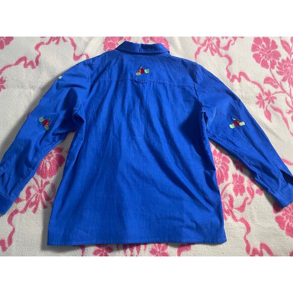 Vtg. Quacker Factory 100% cotton blue with apple embroidery casual SZ XL - Picture 5 of 8